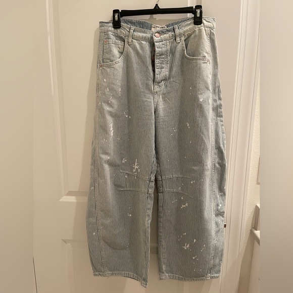 We The Free Good Luck Mid-Rise Stripe Barrel Jeans Size 30 no tags - Picture 4 of 6
